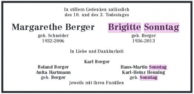 Berger Brigitte  1932-2013 Todesanzeige